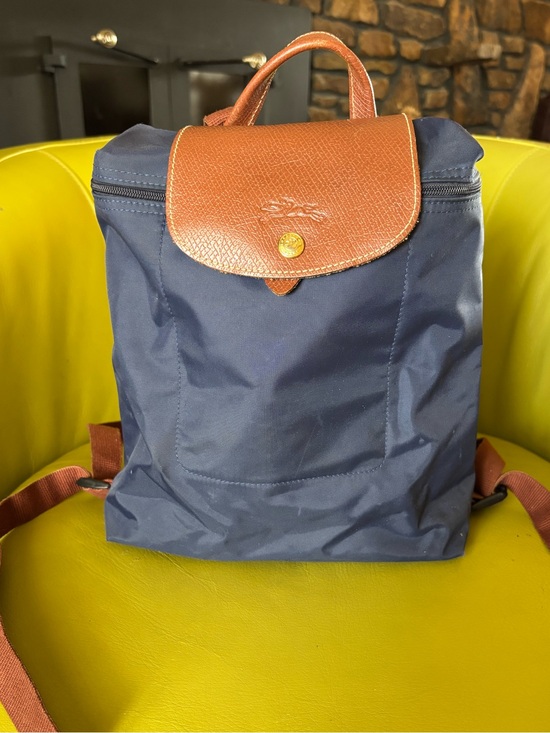 Longchamp Handbags - Longchamp Le Pliage 1699 Navy Blue Nylon Leather Backpack Brown